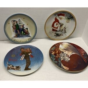 4 Christmas themed collector plates, Knowles, Parkhurst, Hamilton, Hummel